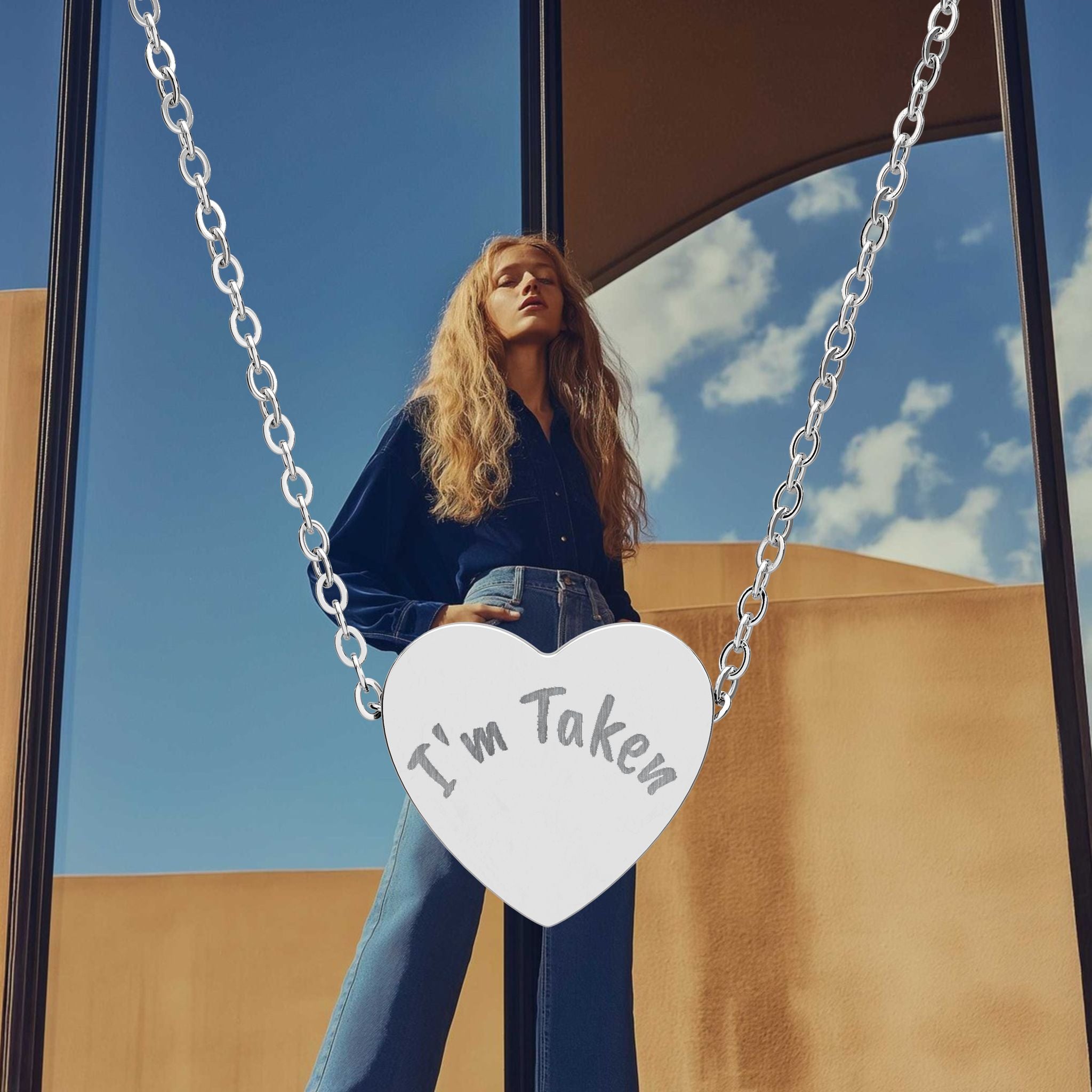 Engraved Heart Necklace — "I'm Taken" Personalized Pendant