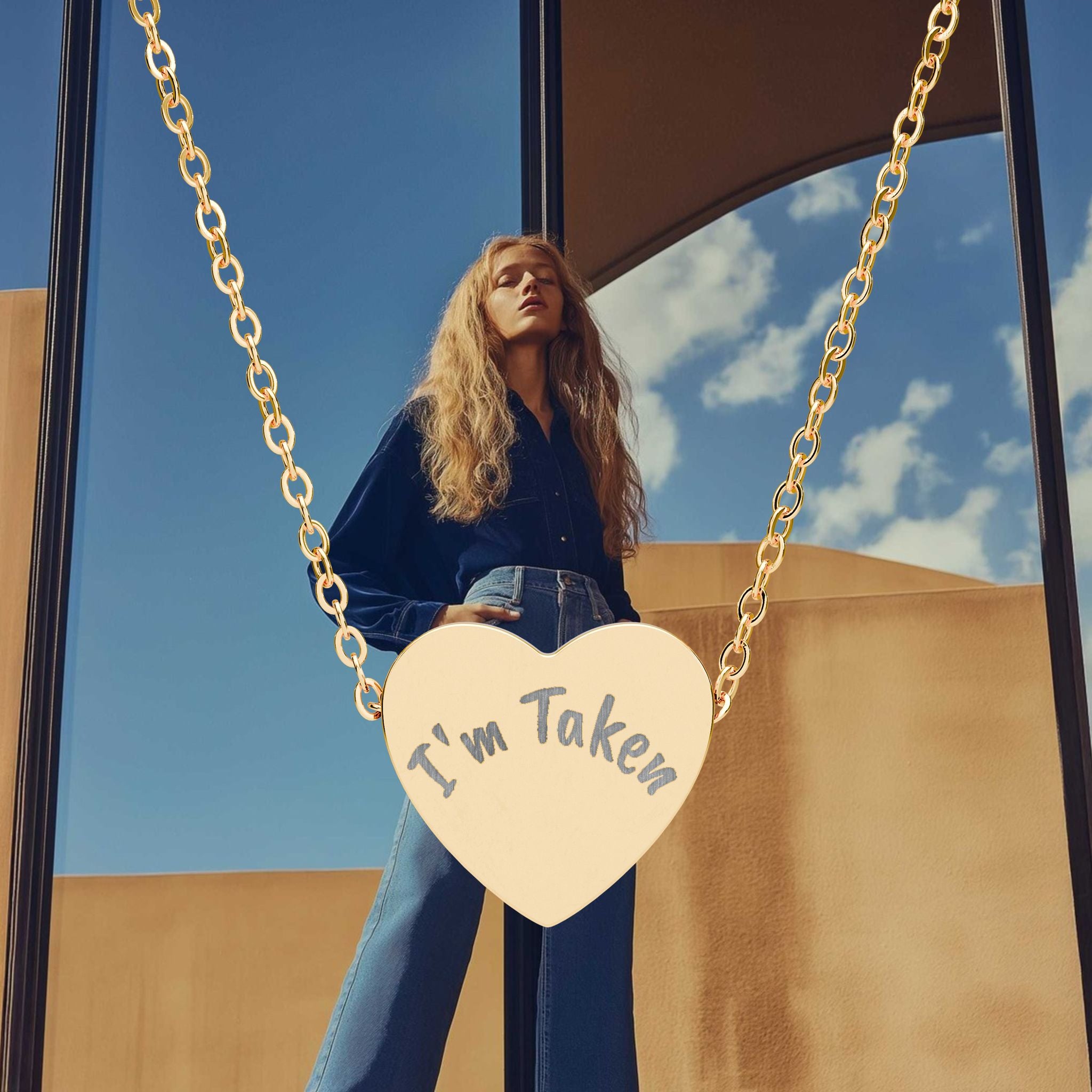 Engraved Heart Necklace — "I'm Taken" Personalized Pendant
