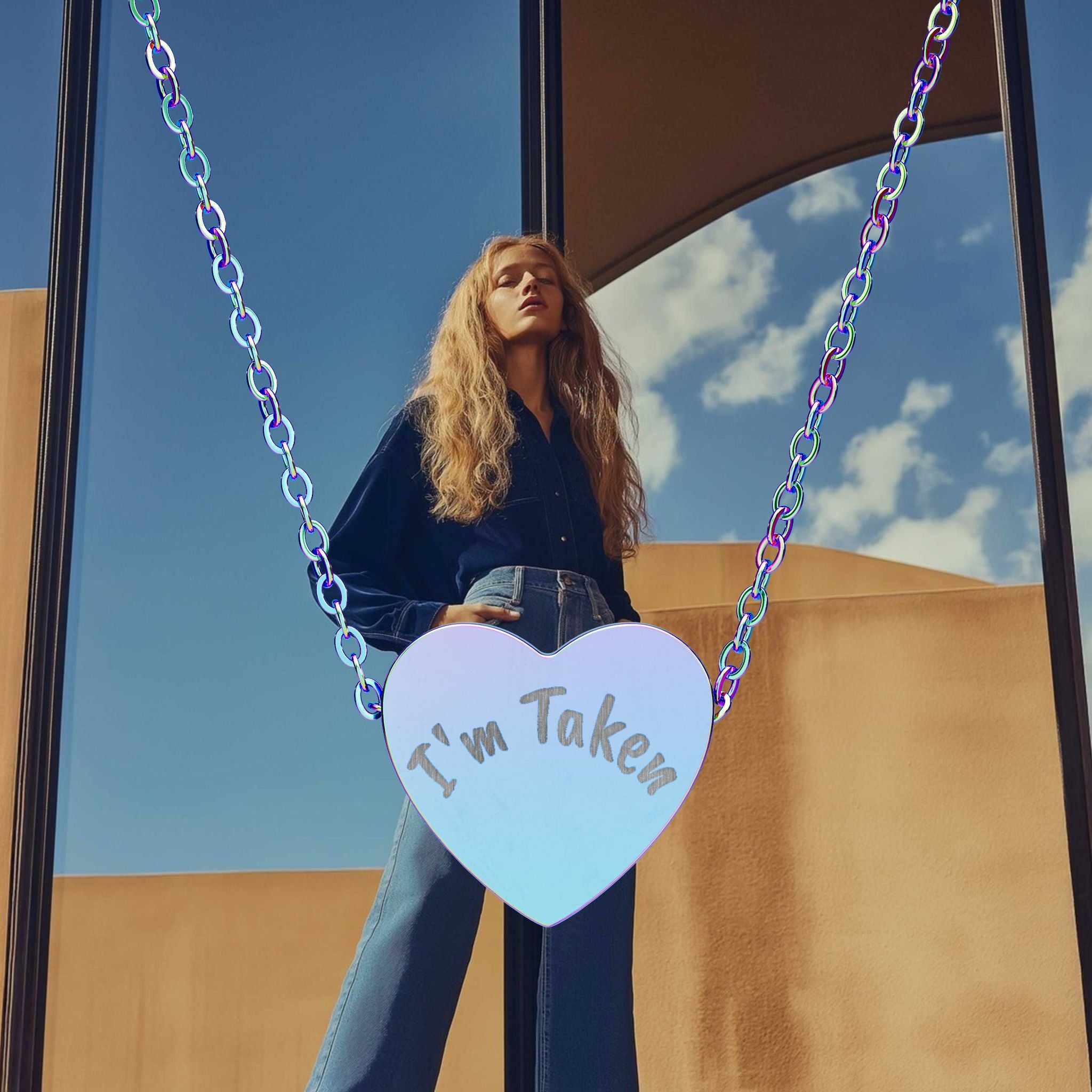 Engraved Heart Necklace — "I'm Taken" Personalized Pendant